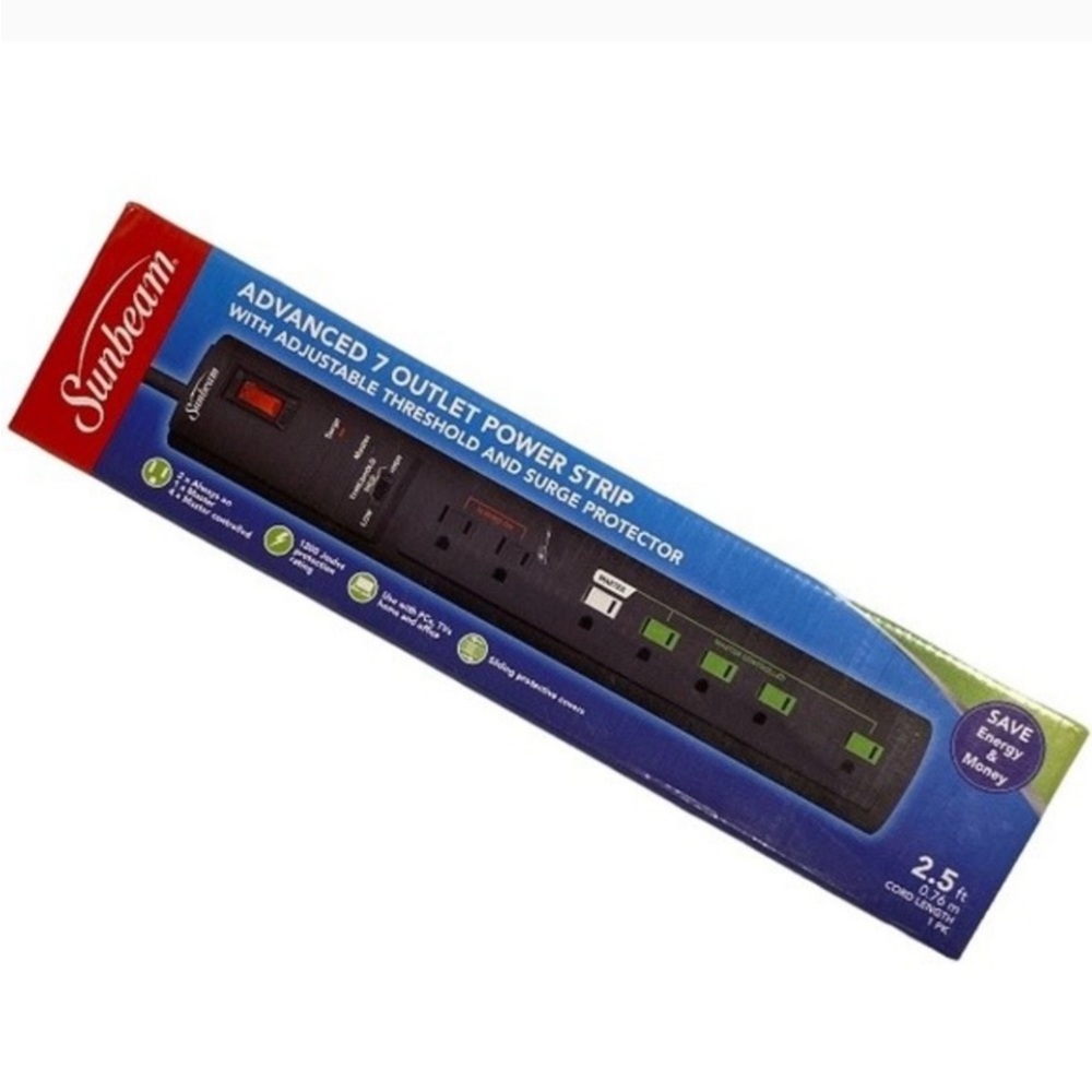 Sunbeam Powerstrip Advanced 7 Outlet Surge protection Computers, TVs office